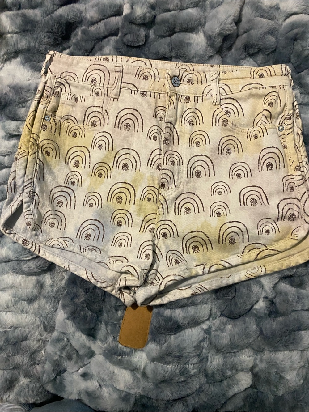 Anthropologie Cream Shorts with Brown Rainbow Print